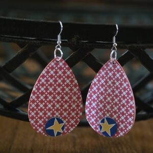 Hand Crafted Red and Blue Star Teardrop Earrings